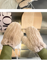Hot Sale Women's 100% Natural Rabbit Fur Winter Gloves Warm Knit Thick Thermal Mittens Soft Real Fur Outdoor Cold Weather Glove