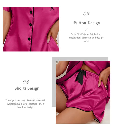 Luxury Satin Silk Women's Pajamas Set Short Sleeve Sleepwear Leisure Home Clothes Nightwear Comfortable Pyjamas for Women Pj Set