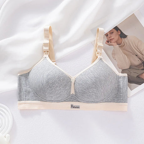 Pure Cotton Double Button Breastfeeding Bra Comfortable Breathable With Thin Gathered Maternity Bra Anti Sagging No Underwire