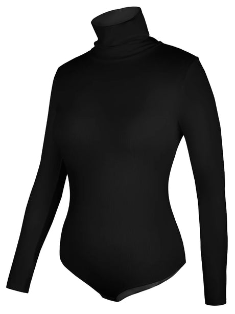 Women's Turtleneck Long Sleeve Bodysuit Women Jumpsuit Stretchy Layer Top Black Solid Color Slim Fit Overalls One Piece Outfit