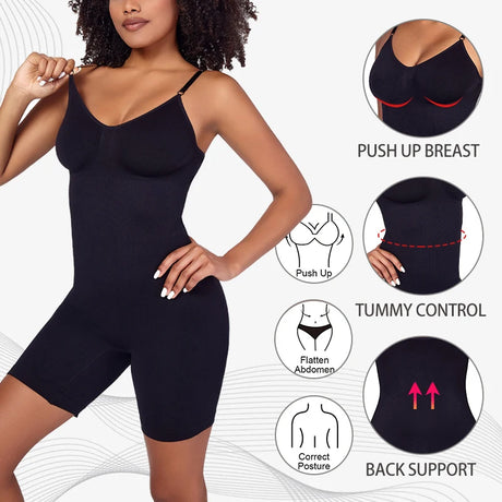 Women V Neck Shapewear Tummy Control Bodysuit Breathable Tank Top Sexy Adjustable Strap Full Body Shaper High Stretch Anti Chafing Faja Invisable Comfortable Shorts Slimming Waist Trainer Butt Lifter 3 Colors Available
