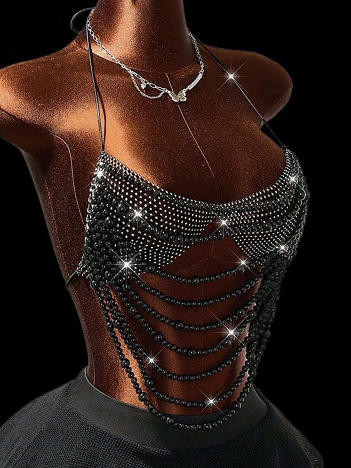 Sexy Metal Rhinestone Corset Crop Top Women Summer Club Party tops Woman Clothing See through Beach Halter Tank Top Streetwear