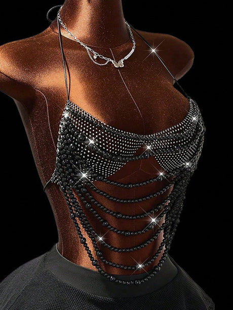 Sexy Metal Rhinestone Corset Crop Top Women Summer Club Party tops Woman Clothing See through Beach Halter Tank Top Streetwear