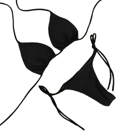 Solid Red String Bikini Set Halter Neck Triangle Top Side Tie Thong Bottom Women Summer Beach Swimwear