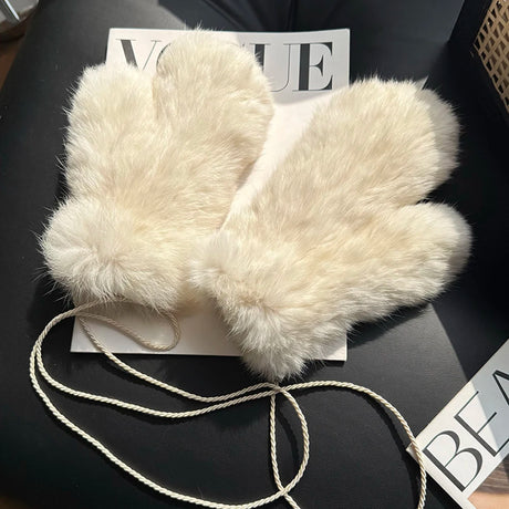 Hot Sale Women's 100% Natural Rabbit Fur Winter Gloves Warm Knit Thick Thermal Mittens Soft Real Fur Outdoor Cold Weather Glove