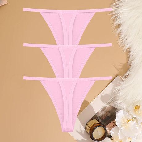3Pcs/Set Women Sexy Cotton G-String Thin Strap Femme Thong Underwear Intimate Panties Low Waist Briefs Lingerie Cotton T-back