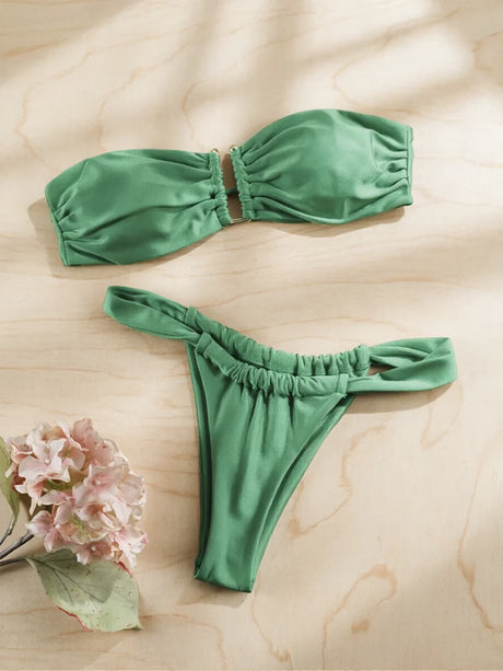 Rinabe Bandeau Bikini Green Bikinis High Cut Swimsuit Bandage Swimsuits Strapless Swimwear Two-Piece Beachwear