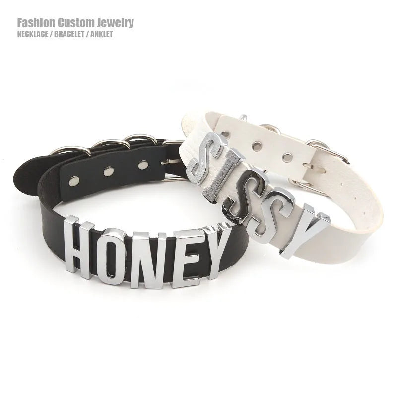 30MM Soft Faux Leather Collars Goth Sexy Customized Letters MEOW Choker Necklace Punk Personalized Role Age Cosplay Jewelry