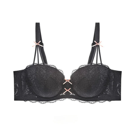 Half Cup Hot Bra Gathered Bowknot Brassiere Thin Large Size Push Up Lace Tube Top Lace Big Chest Revealing Small Lace Bra 9013A