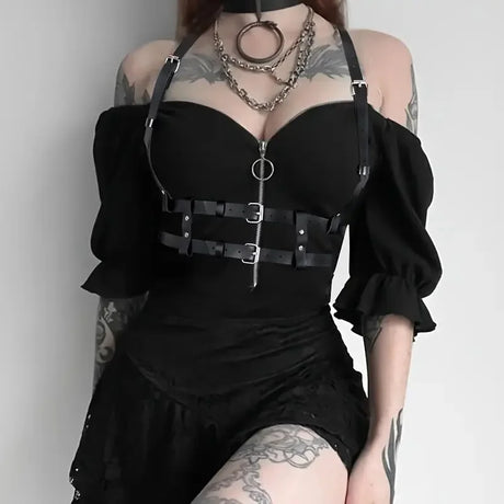 Women Sexy Leather Underwear Suspenders Bondage Chest Cage Bra Harness Gothic Lingerie Harness Swordbelt Bdsm Fetish Straps Belt