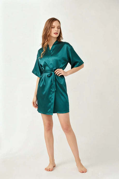Women Satin Kimono Robe Silky Bride Bridesmaid Bathrobe Short Nightgown for Wedding Party Spa Sleepover Home Sleepwear Robes
