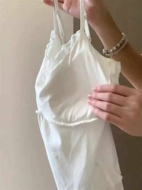 Elegant Lace White Camisole Women's Vest with Chest Pad Unique Design Inner Wear Base Top  Knot Backless Style