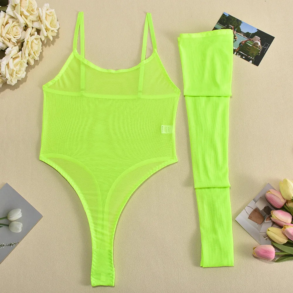 Toucheart Erotic Dress with Leg Socks Mesh See-through Patchwork Seductive Body Shaping Backless Women Intimate Hollow Dress Set