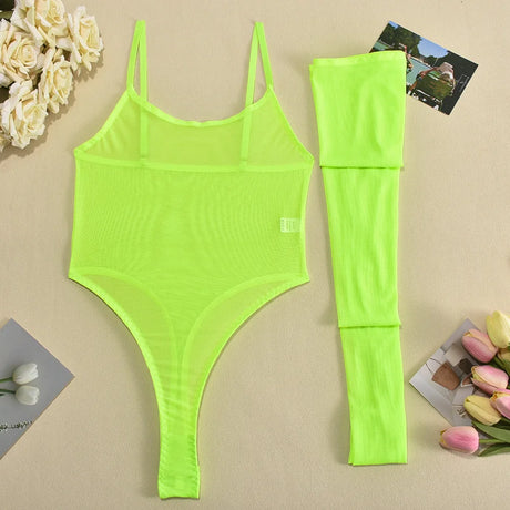 Toucheart Erotic Dress with Leg Socks Mesh See-through Patchwork Seductive Body Shaping Backless Women Intimate Hollow Dress Set