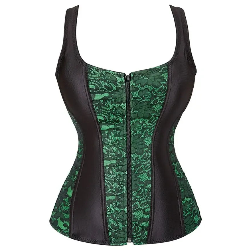 Gothic Corset Top With Straps Sexy Floral Zipper Brocade Overbust Lingerie Burlesque Body Shaper Lace Up Bustier Plus Size