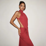 Women Solid Color Mermaid Evening Dress Sexy Open‑Back Slim Floor‑Length Long Gown Formal Banquet Party Maxi Dresses For Ladies