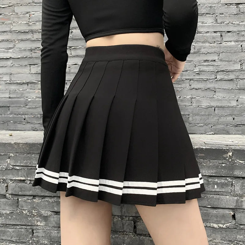 Black High Waist Mini Skirts Punk Pleated Vintage Skirt Gothic Streetwear Cross Print Pleated Women Skirts Lolita Harajuku Skirt