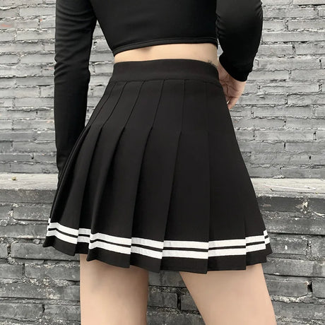 Black High Waist Mini Skirts Punk Pleated Vintage Skirt Gothic Streetwear Cross Print Pleated Women Skirts Lolita Harajuku Skirt