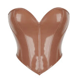 Black Shiny PVC Bustier Faux Leather Corset Crop Top Body Shaper Women Sexy Corselet Vest Plus Size