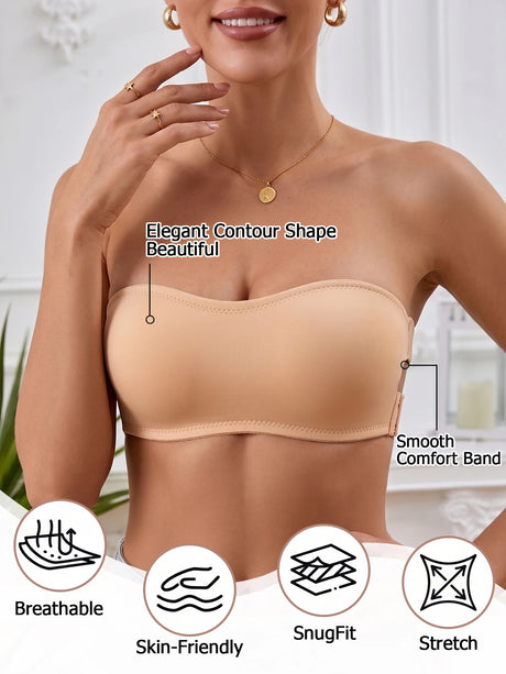 Solid Strapless Wireless Women's Bra Bralette Side Clasp Push up Bra Breathable Back Comfort Unpadded Bras