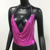 Sexy Metal Sequins Tank Top For Women 2025 Summer V Neck Backless Crop Tops Luxury Solid Short Party Nightclub Tank Tops