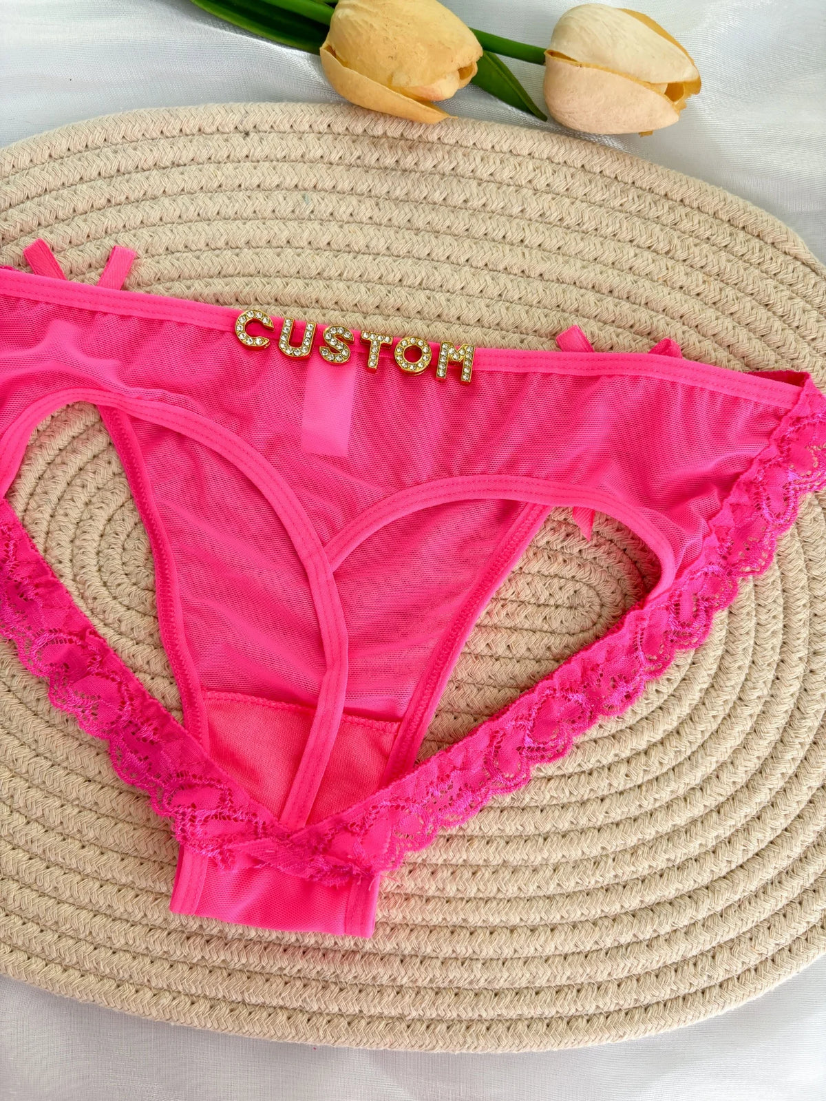 Custom Rhinestone Letter Name Underpants Sexy Mesh Panties Low Rise Hollow Hip Briefs Personalized Gift Wife Lover Anniversary