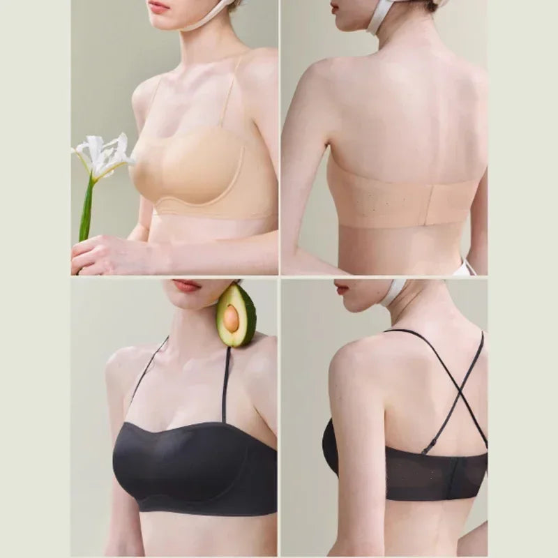 SUJIIN Invisible Strapless Bra for Women Wireless Seamless Push Up Bralette Lady Summer Convertible Multiway Lift Bras Female