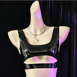 Sexy Women's Latex Clothing PU Elastic Hip Short MINI Skirt Shiny Maid Erotic Latex Top Intimate Lubrication Porn Costume