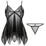 Tulle Suspenders Exquisite Women's Lencerias Lace V-Neck Underwear Semi-transparent Thong Dress Set Females Lingerie Nightgowns