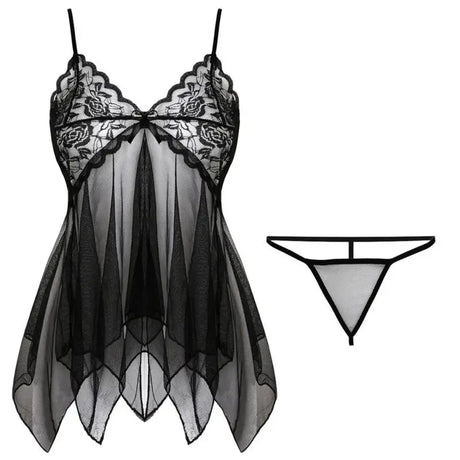 Tulle Suspenders Exquisite Women's Lencerias Lace V-Neck Underwear Semi-transparent Thong Dress Set Females Lingerie Nightgowns