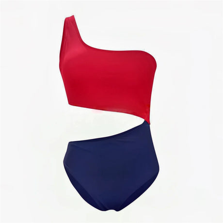 Vzvn 2026 New Women Swimwear Female Padded Bather Bathing Suit Swim Colors Cut Out One Shoulder Splicing One Piece Swimsuit