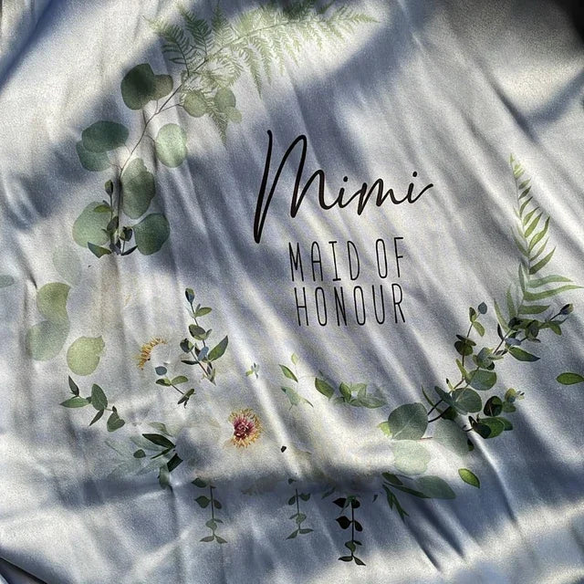 Personalised Sega Floral Wreath Robes Custom Bridal Robe Satin Wedding Bridesmaid Kimono Dressing Gown Bride to be Robe