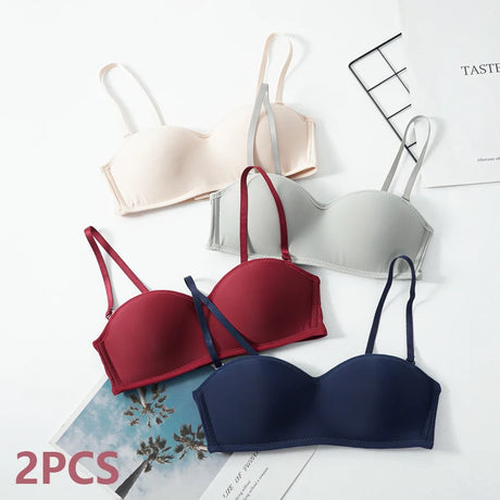 2 PCS Women Solid Invisible Bras Strapless Bralette 1/2 Cup Underwear Female Seamless Party Wedding Bra Sexy Lingerie