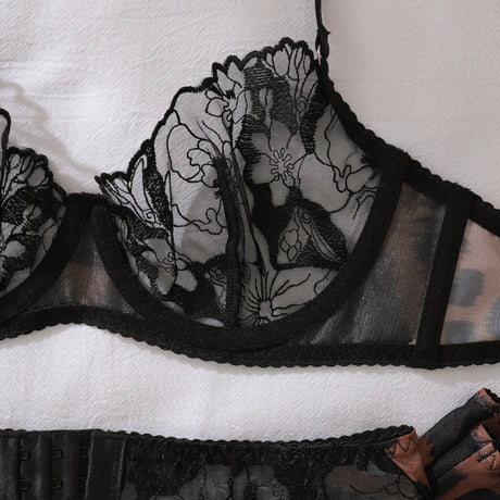 Diccvicc Sensual Lingerie Woman See Through Sexy Lace Bra Garter Belt Leopard Underwear with Stocking Glove Exotic Intimate Wear