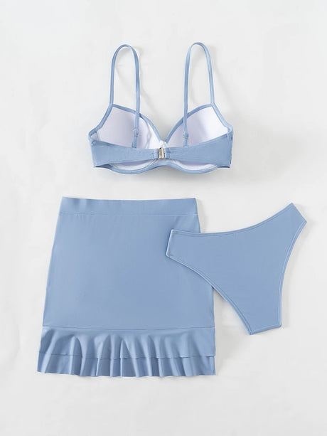 Color Hard Bag Three Piece Bikini Swimsuit Polyester Casual Surfing Suit with Steel Support And Chest Pad