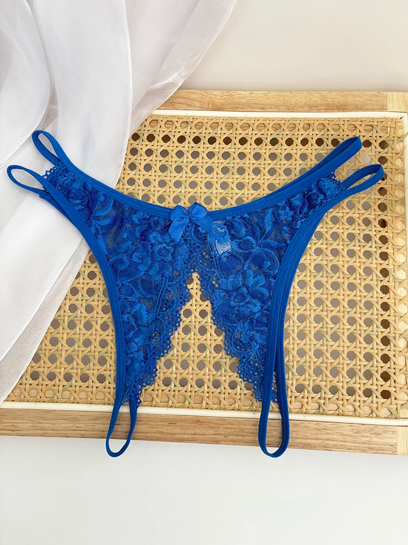 Custom Name Crystal Letter Briefs Sexy Lace Crotchless Knickers Hollow Waist Panties Open Gear Underpants Girlfriend Wife Gift