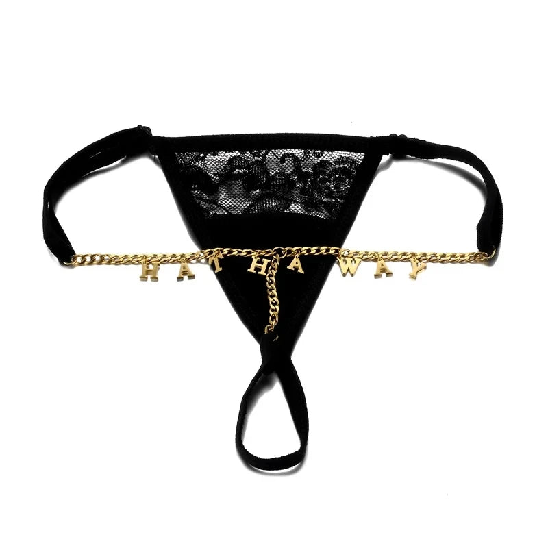 Sexy Women Custom Thong with Letter Metal 12 Constellations Body Waist Chain Jewelry Panties Girl Personalize Underwear Gift
