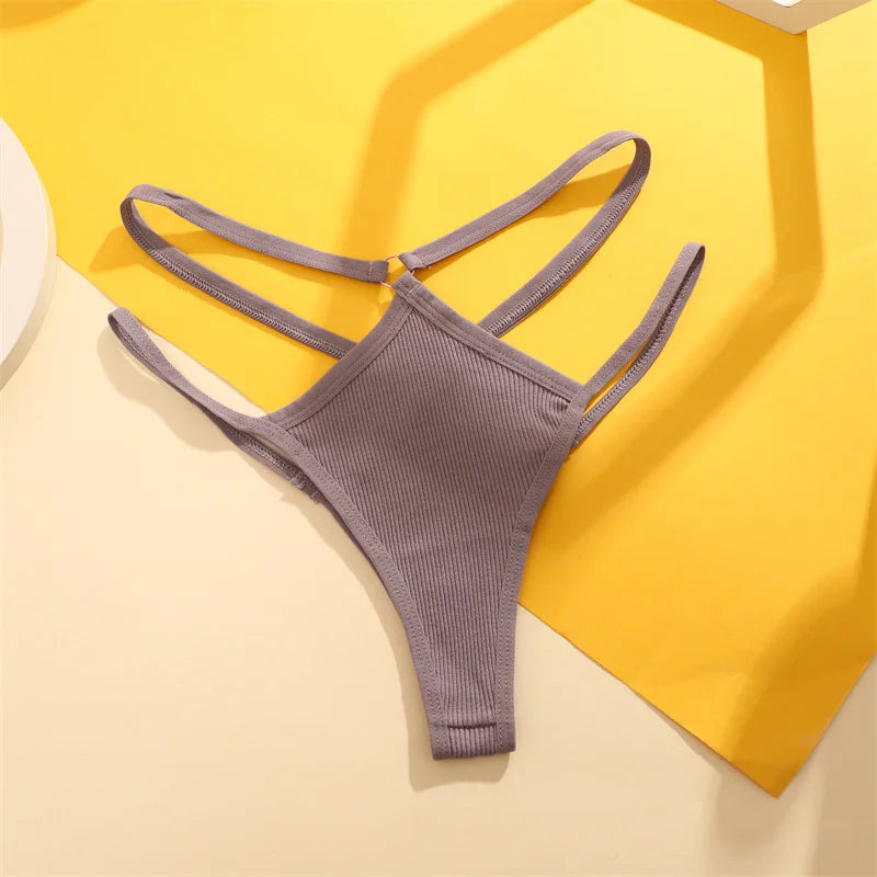 1PCS Women Sexy Cotton Panties Two Belts Hollow Out G-String Thongs Breathable Underwear for Female Solid Color Lingerie S-XL