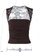 Hugcitar Summer Square Collar Solid Patchwork Lace Sexy Crop Tank Top Fashion Female Clothes Streetwear Vacation Club