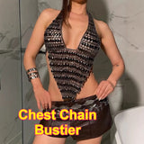 Women Sexy Backless Shine Diamond Body Chain Exotic Tanks Novelty Hollow Out Chest Chains Decor Bustier Tops Nightbar Clubwear