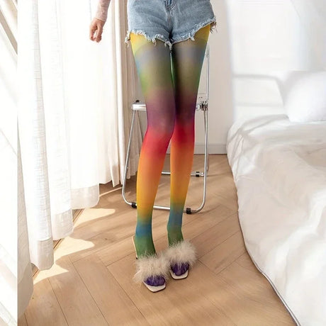 1 Pair Rainbow Gradient Tights Japanese Style Sweet Comfy Novelty Pantyhose Women's Stockings & Hosiery