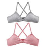 2Pcs/Set Ribbed Cross Back Triangle Bralette Set Women Spaghetti Strap Breathable Daily Bra Wireless Casual Daily Lingerie S-L