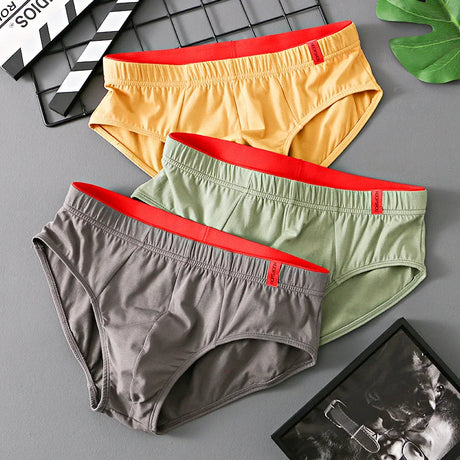 1/3 PCS Solid Cotton Briefs Men's Convex Pouch Panties Youth Fasion Low Rise Breathable Men's Comfortable Underwear Solid Color