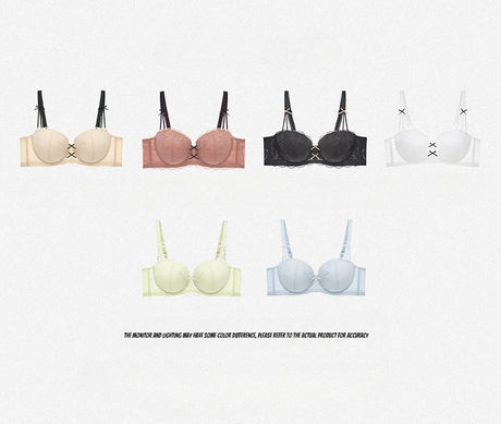 Half Cup Hot Bra Gathered Bowknot Brassiere Thin Large Size Push Up Lace Tube Top Lace Big Chest Revealing Small Lace Bra 9013A