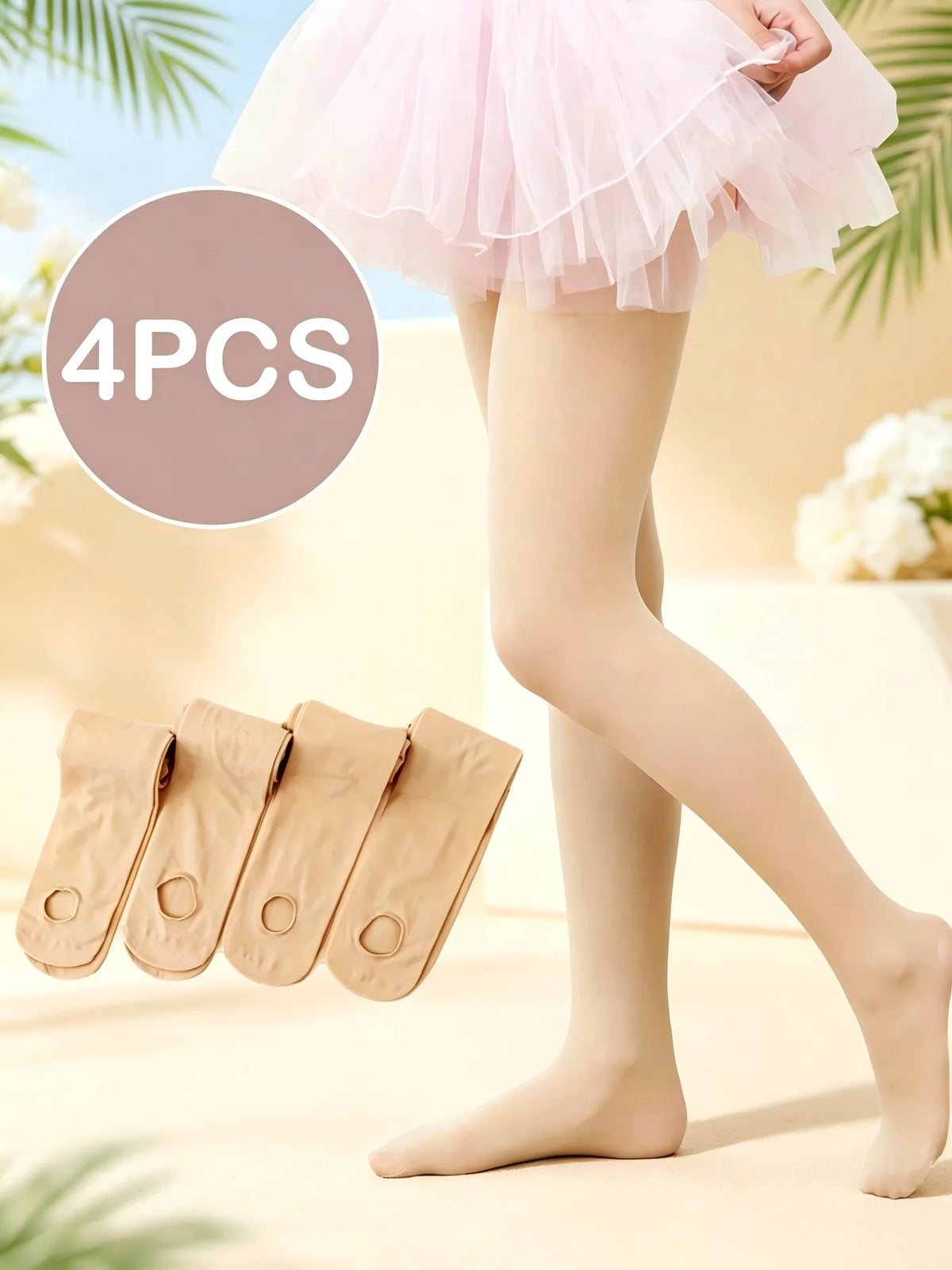 4PCS Girls Convertible Footed Dance Tights Nylon Spandex Ballet Leggings for Kids 2-14Y Girls Class Training Practice Wear