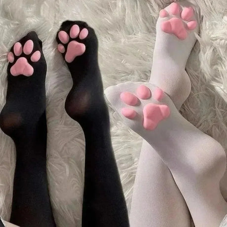 1 Pair 3D Cat Paw Meat Pad Knee High Socks, Home Floor Socks,Creative Funny Socks For Girls