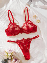 Personalized Thong with Name Embroidery Floral 2pc ingerie Set Custom Your Name Thong Sheer Bra Brief Underwear Anniversary Gift