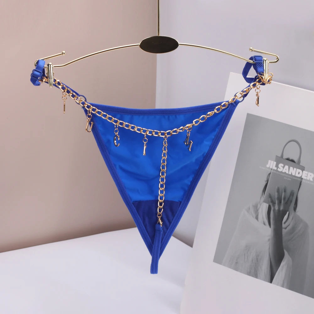 Personality Sexy Custom Name Gold Metal Letter Thong Panties Waist G-Strings Exotic Lingerie Breathable Underwear Ladies