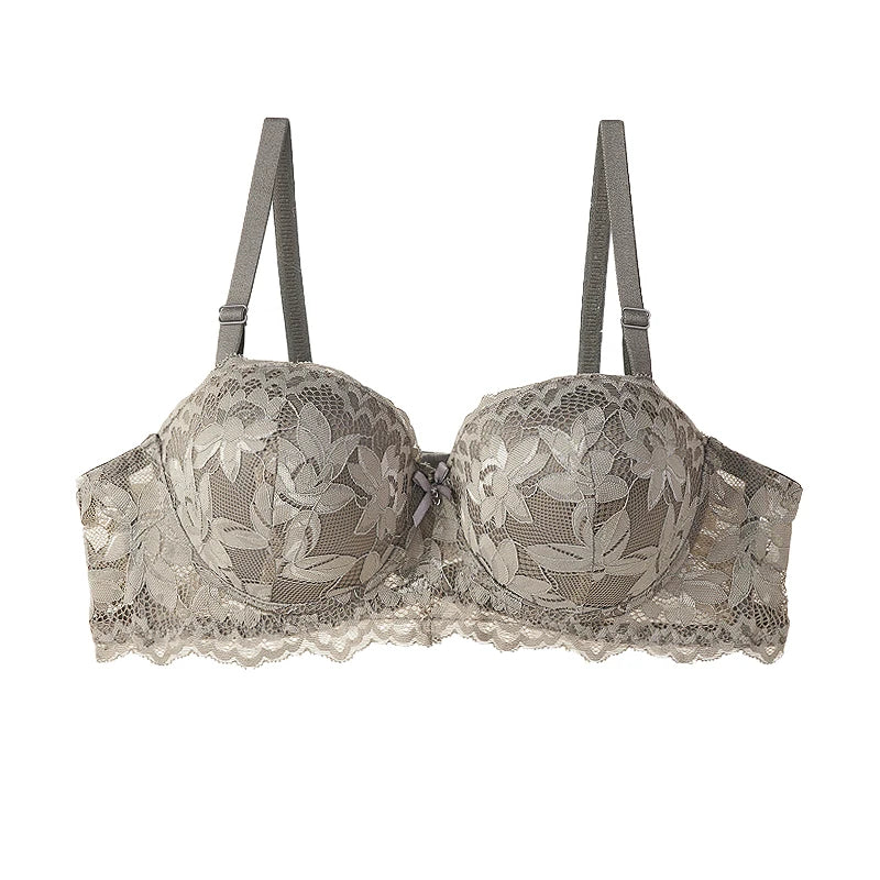 French Lace Half Cup Bra Women's Sexy Thin Top Thick Bottom Underwire Push Up Bra Comfortable Plus Size Bra Lingerie