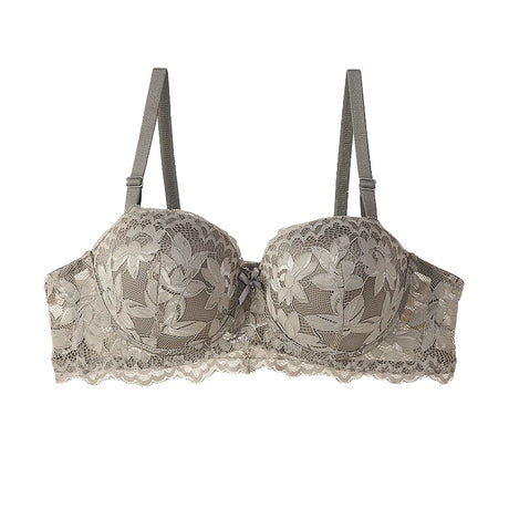 French Lace Half Cup Bra Women's Sexy Thin Top Thick Bottom Underwire Push Up Bra Comfortable Plus Size Bra Lingerie